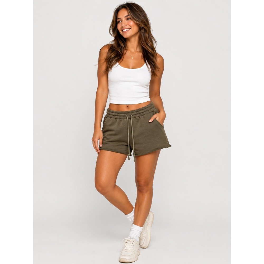 Ouber Olive Green 100% Cotton Sweat Shorts Drawstring Athletic XL NWOT New